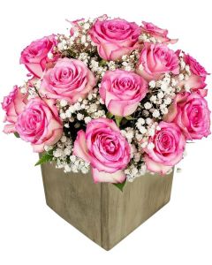 18 Pink Rose in Wooden Vase