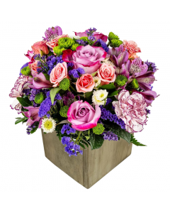 Purple Extravagnace in Wooden Vase